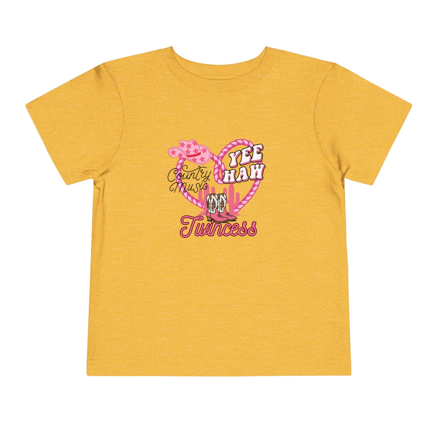 Twin Toddler Tee — 'Yee Haw Country Music Twincess' Pink Western Cowgirl Graphic