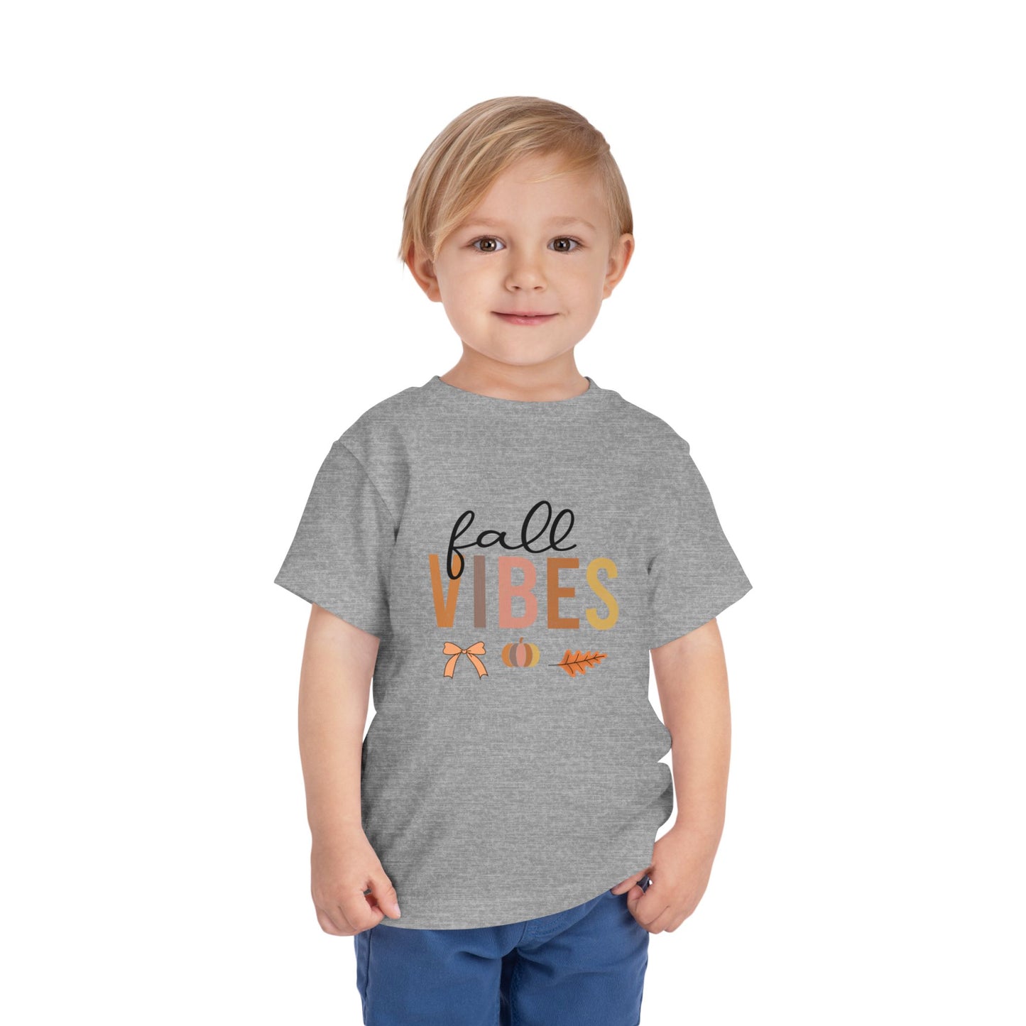 Toddler Tee – "Fall Vibes" Pumpkin & Leaf Autumn Graphic