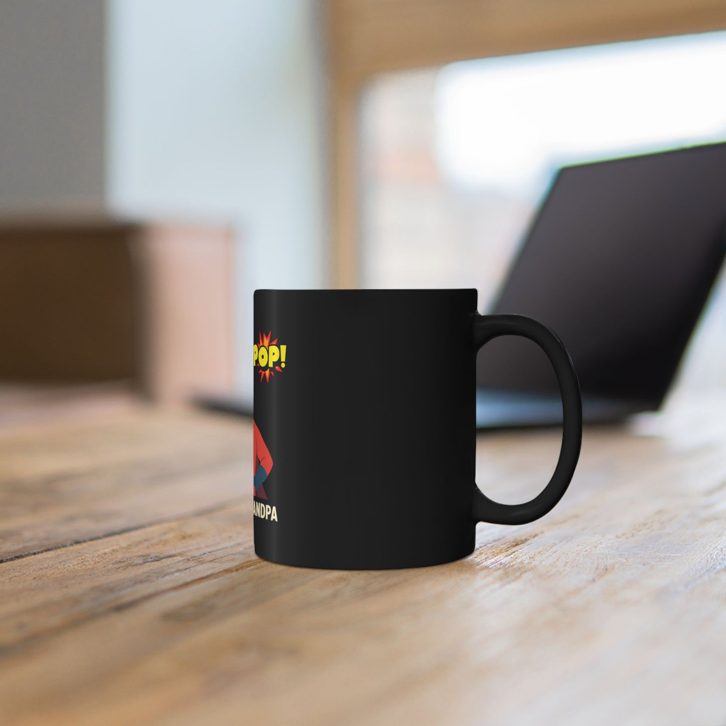 Captain Grandpa Black Mug – "Pop! Pop!" Superhero Grandpa Coffee Cup (11oz/15oz)