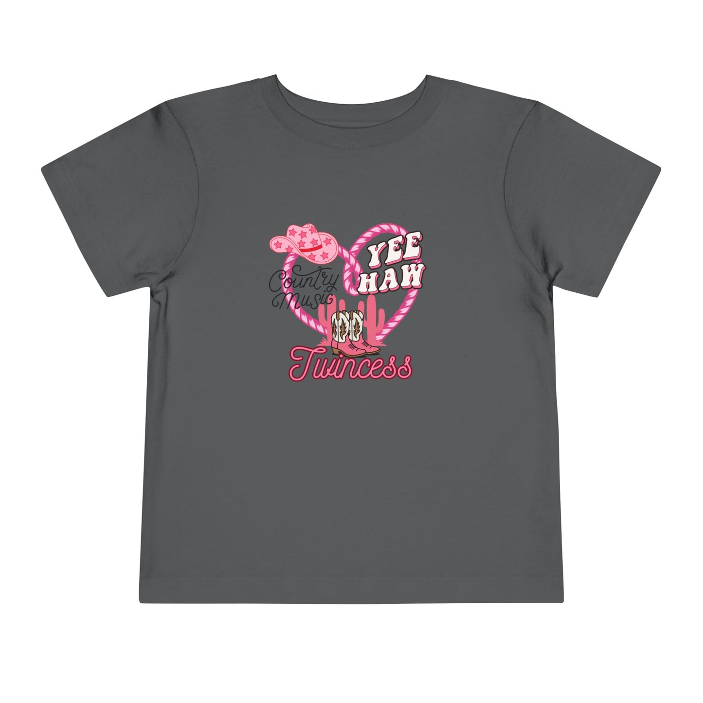 Twin Toddler Tee — 'Yee Haw Country Music Twincess' Pink Western Cowgirl Graphic