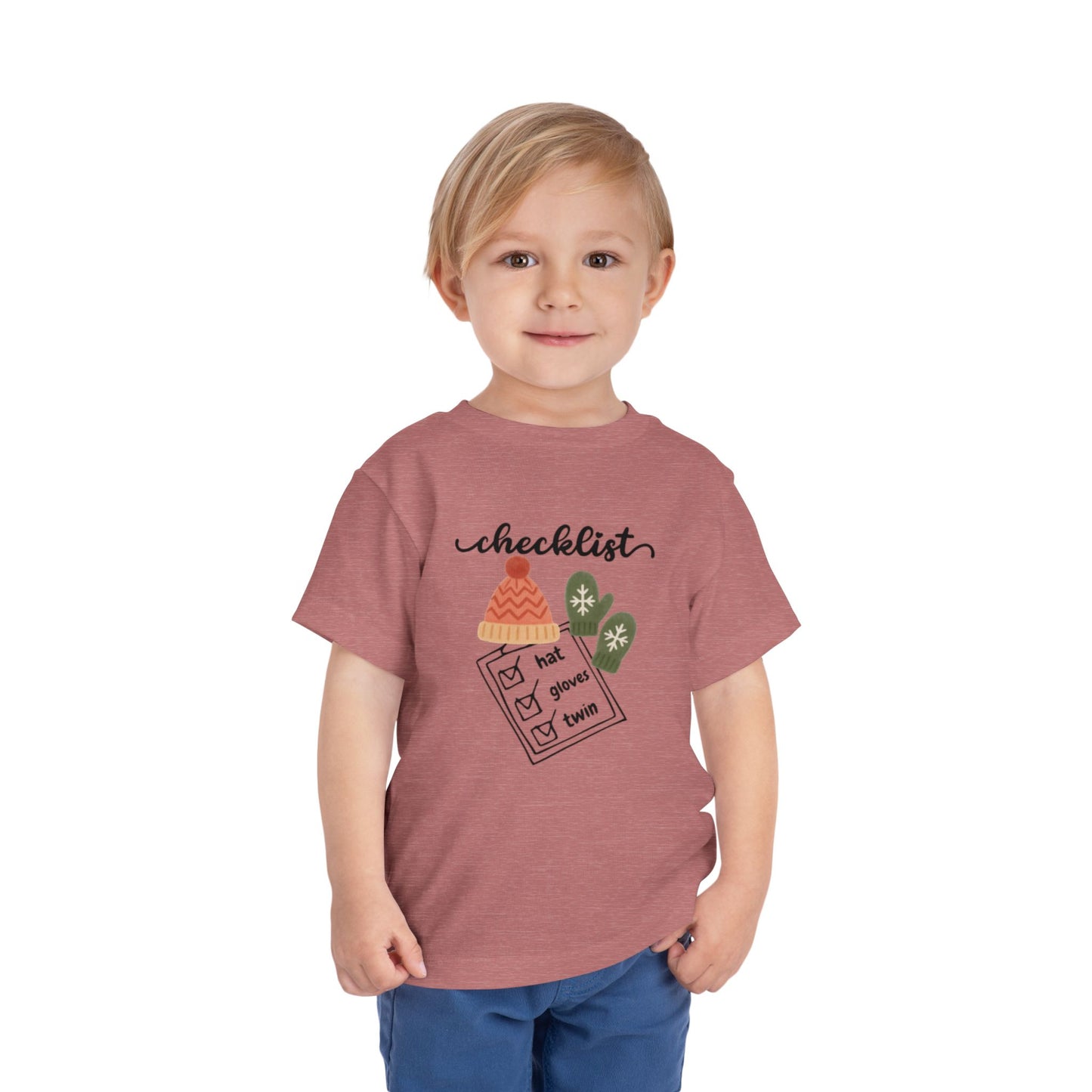 Toddler Tee - 'Twin Checklist' Winter Hat & Mittens Graphic