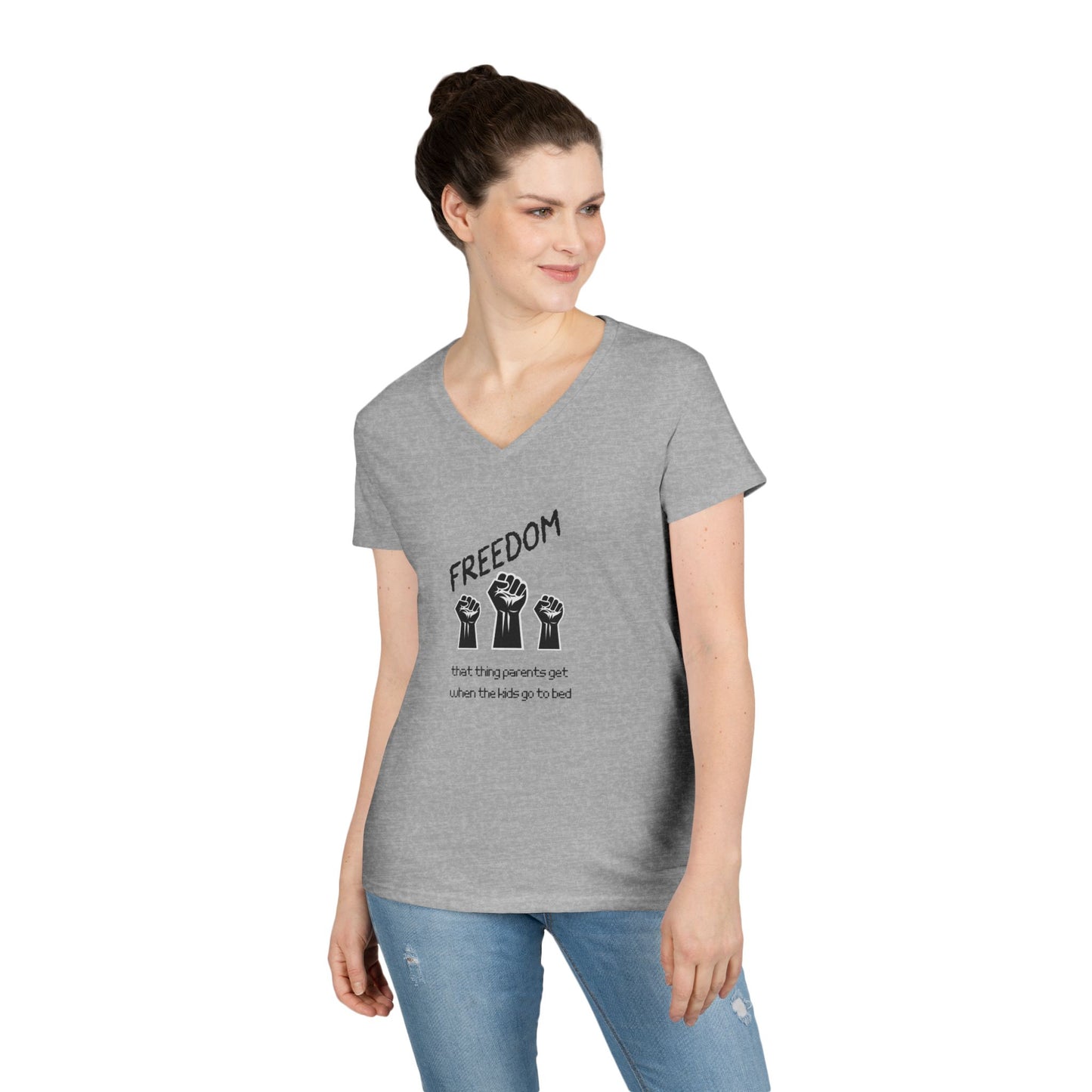 Freedom Fist V-Neck Tee — Women's Social Justice Protest Shirt