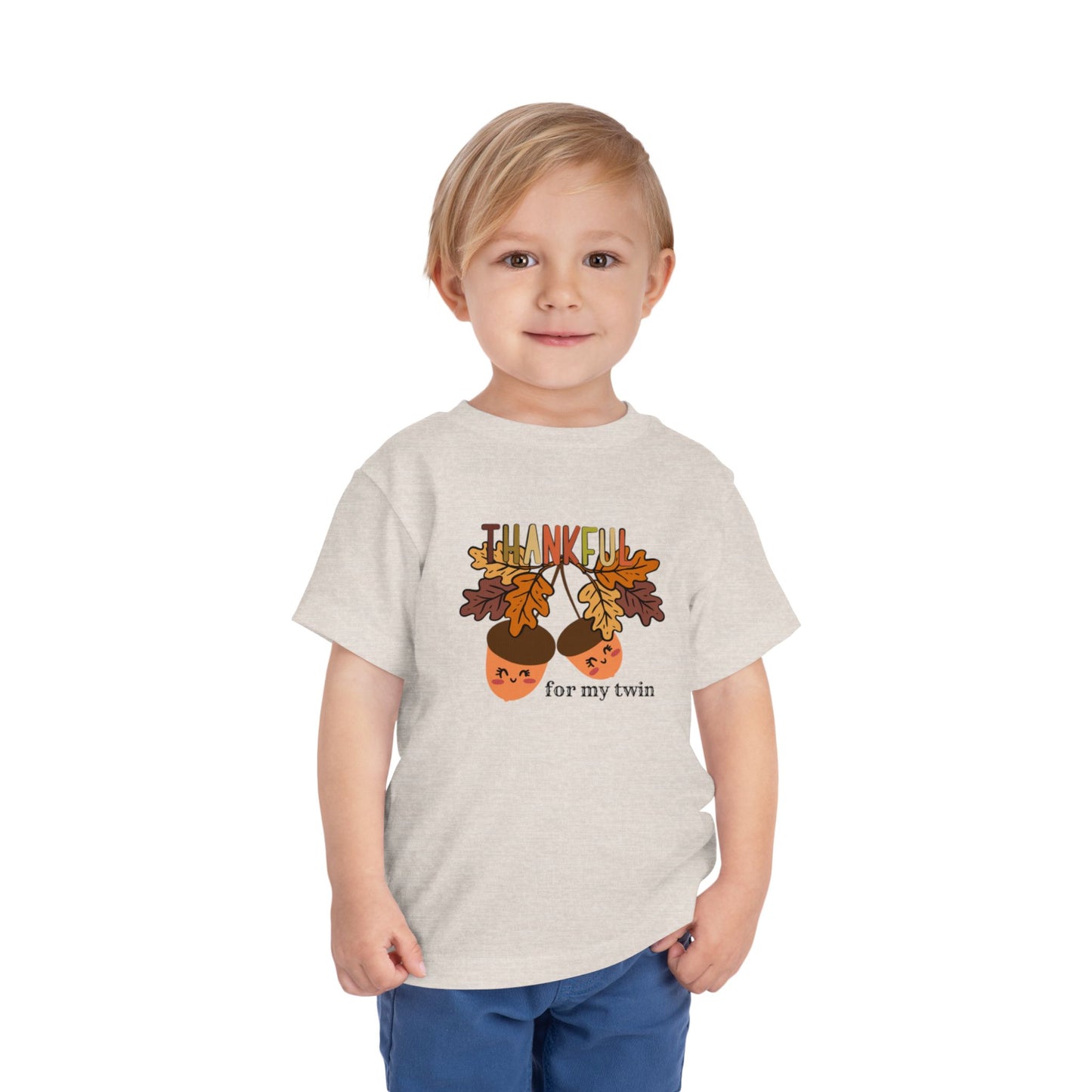 Thankful for My Twin Toddler Tee — Fall Acorn & Leaves Thanksgiving Shirt