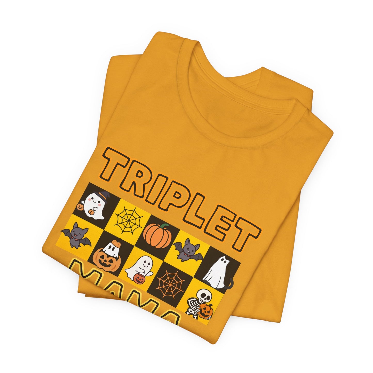 Triplet Mama Halloween Tee — Cute Spooky Mom Shirt with Ghosts & Pumpkins