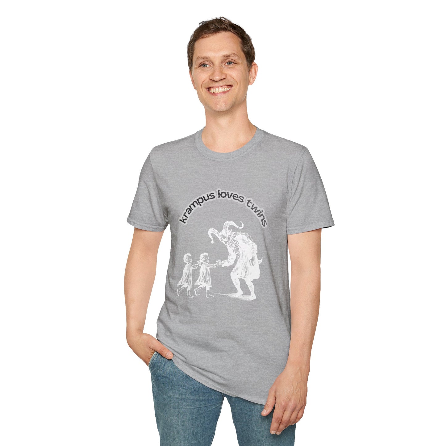 Krampus Loves Twins- Horror Theme Twin Parent Shirt — Funny Gothic Holiday Tee