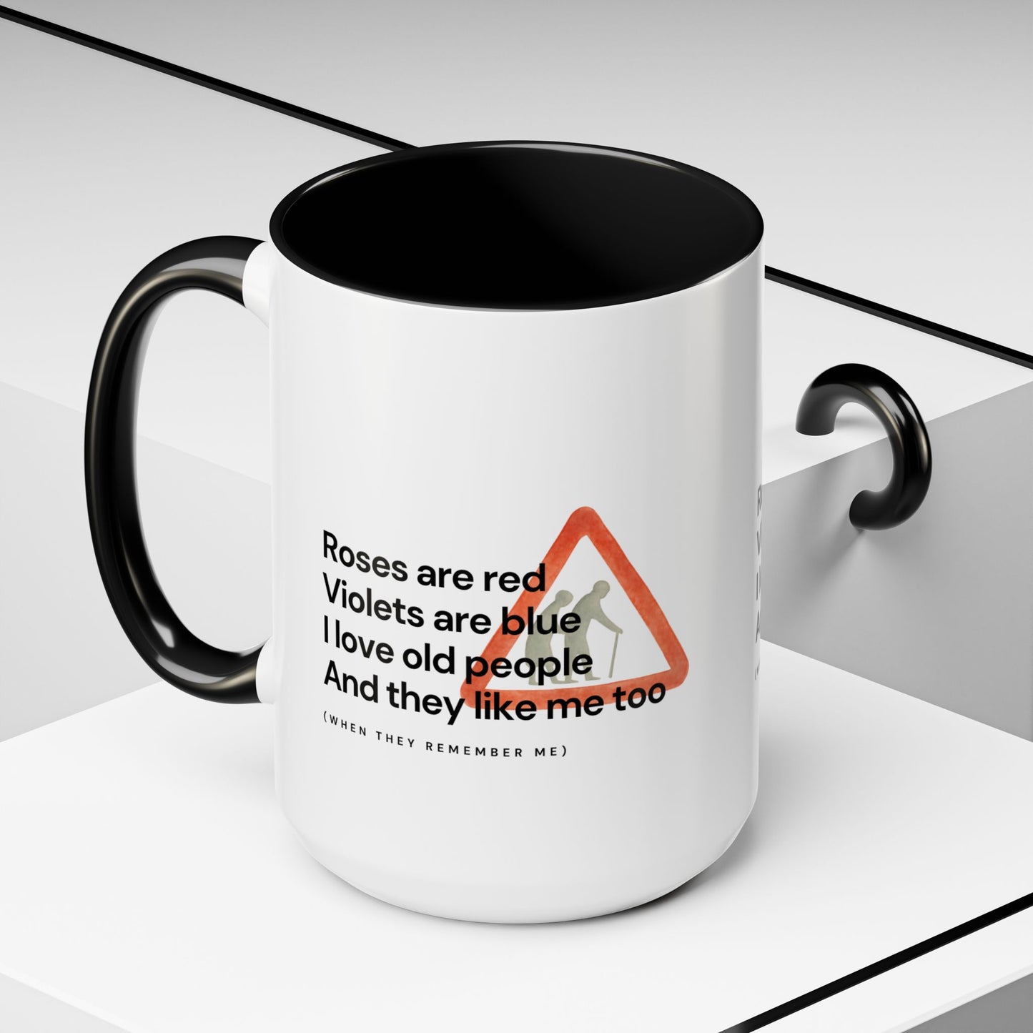 Funny 'I Love Old People' Accent Coffee Mug — Humorous Roses Are Red Poem Gift