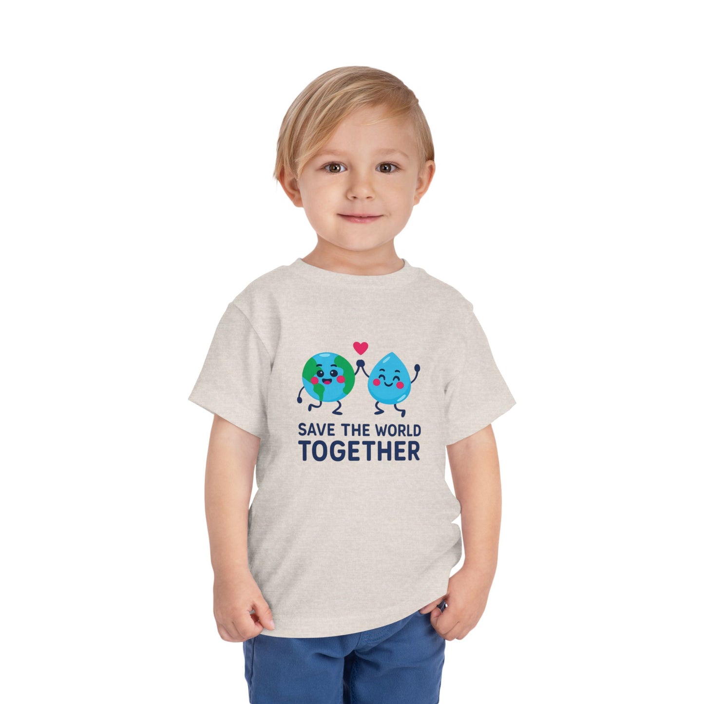 Toddler Tee — "Save the World Together" Earth & Water Cute Eco Kids Shirt