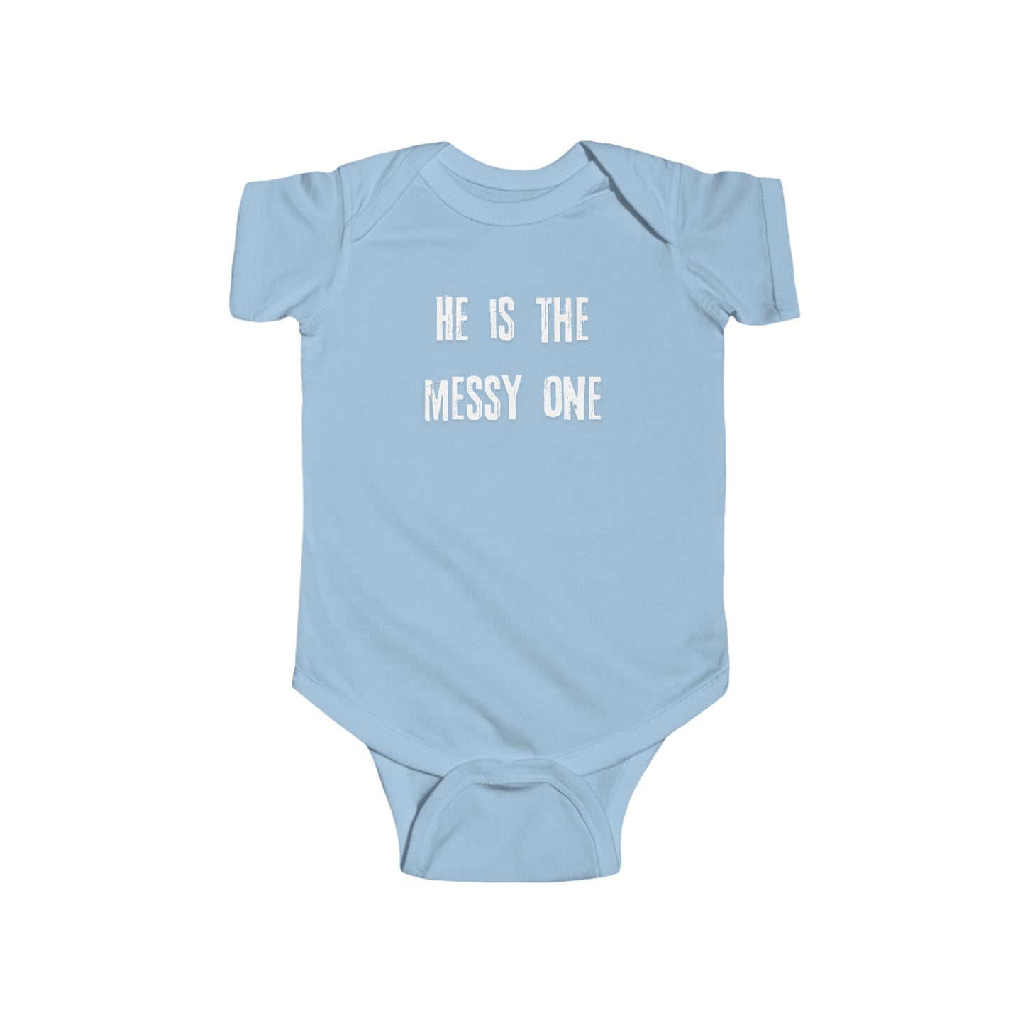 He Is The Messy One- Twin Baby Boy Bodysuit — Funny Baby Shower Onesie
