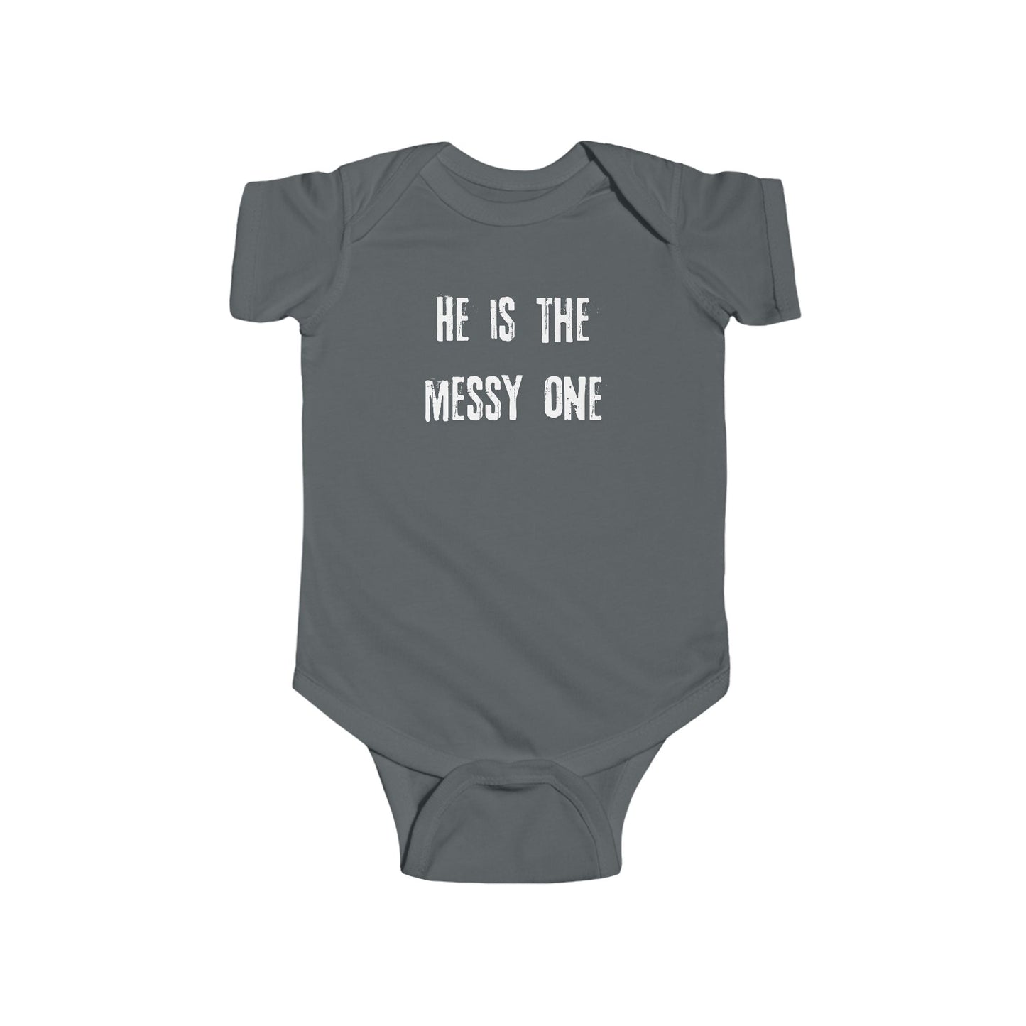 He Is The Messy One- Twin Baby Boy Bodysuit — Funny Baby Shower Onesie