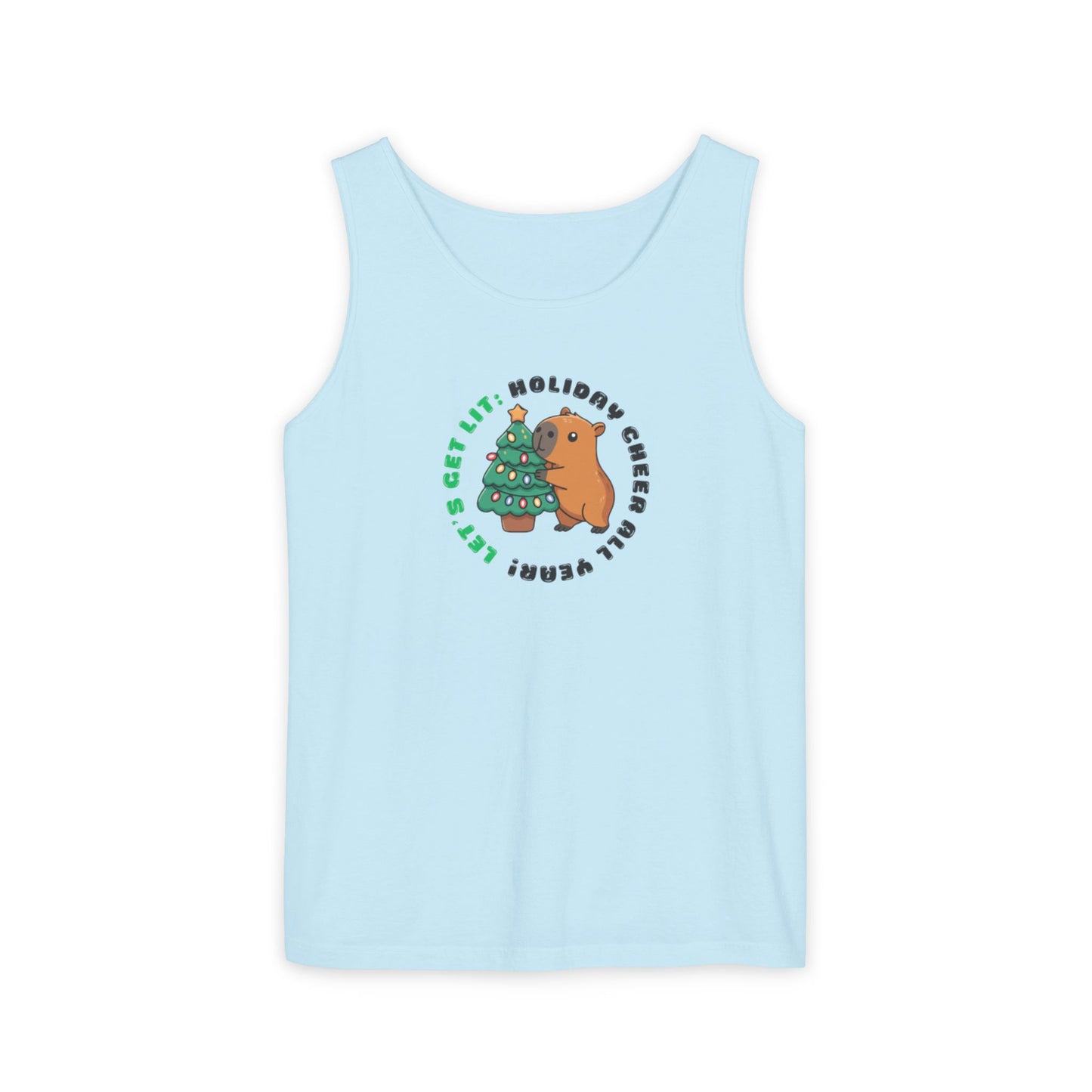 Unisex Holiday Cheer Tank Top — "Get Lit" Christmas Tree & Capybara Graphic