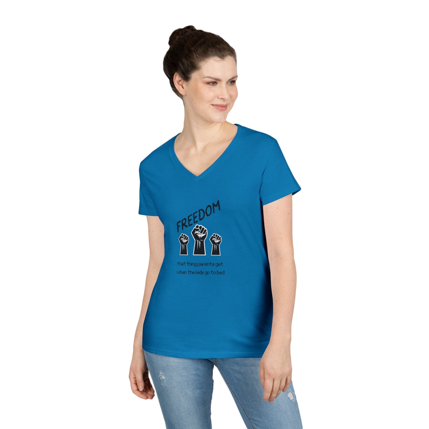 Freedom Fist V-Neck Tee — Women's Social Justice Protest Shirt
