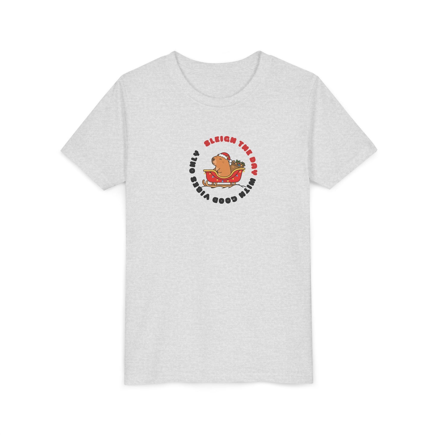 Youth Tee — 'Sleigh The Day' Capybara on Sled Christmas Shirt
