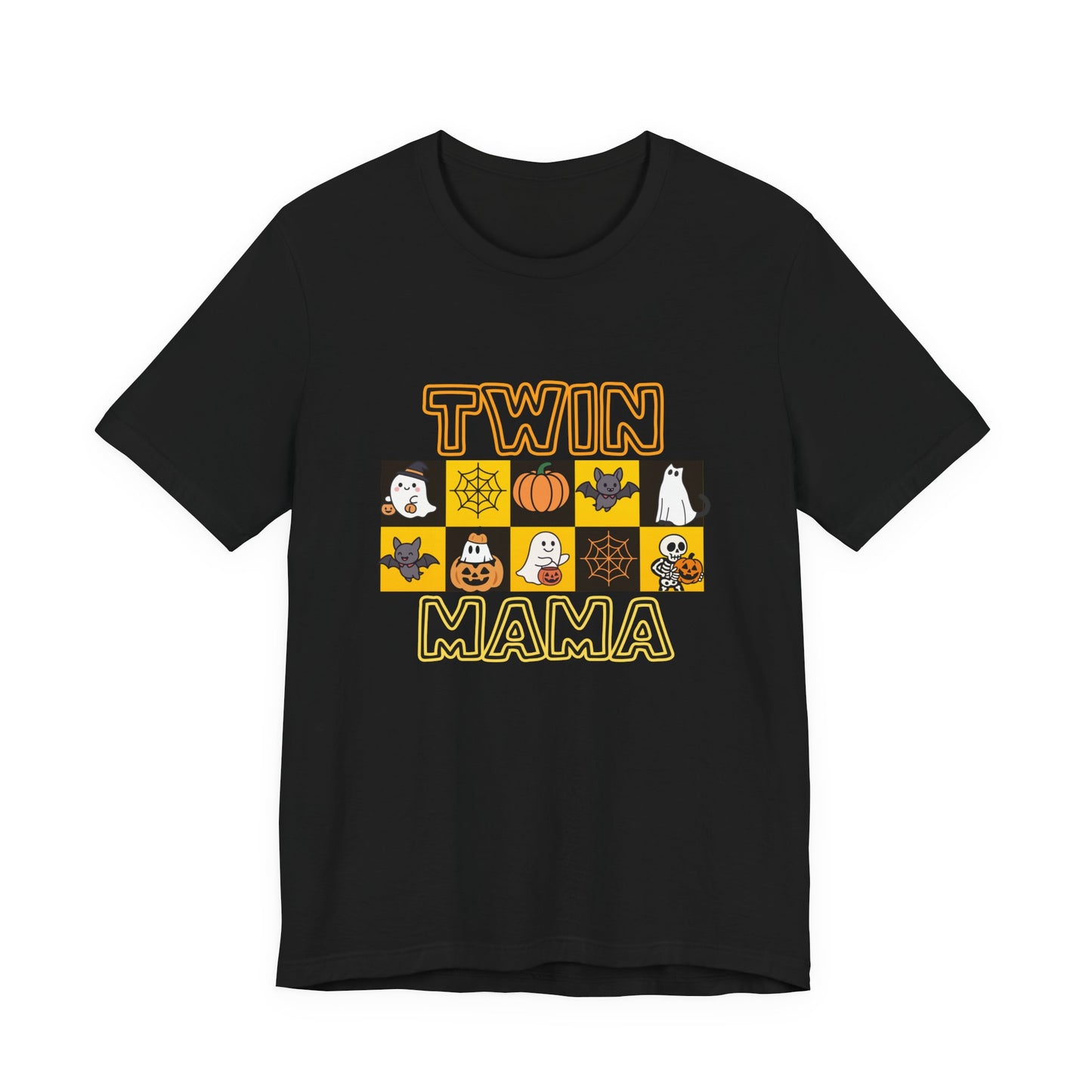 Twin Mama Halloween Tee – Cute Spooky Checkerboard Shirt for Twin Moms