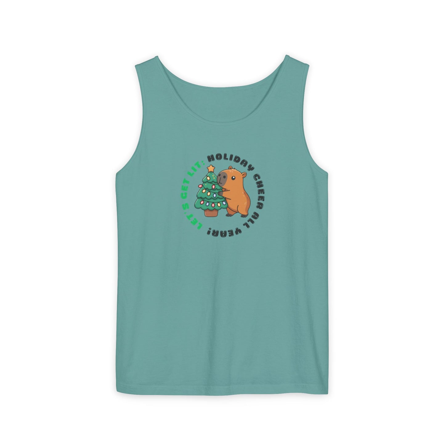 Unisex Holiday Cheer Tank Top — "Get Lit" Christmas Tree & Capybara Graphic