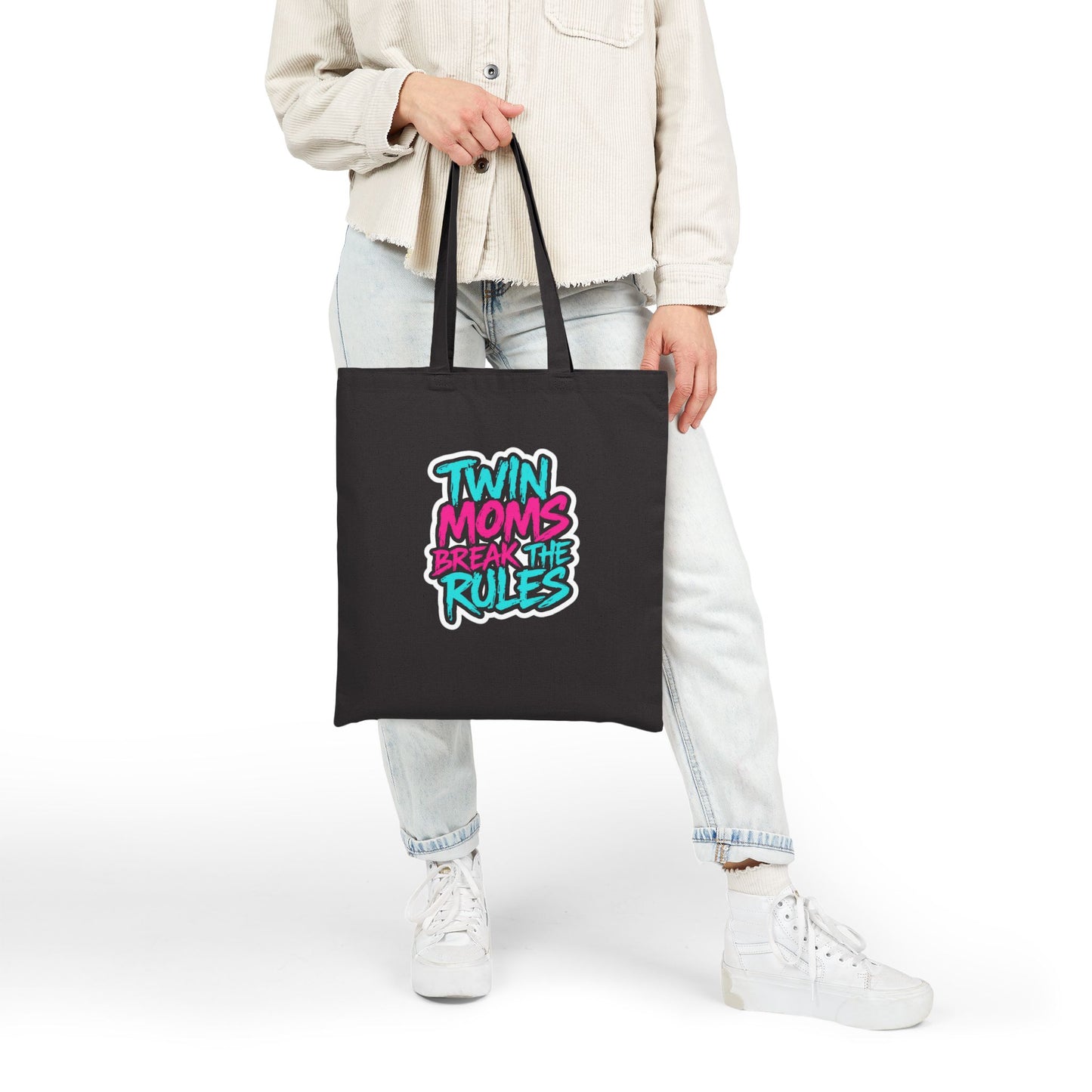 Twin Moms Break the Rules- Canvas Tote — Funny Mom Tote Bag for Twin Mothers