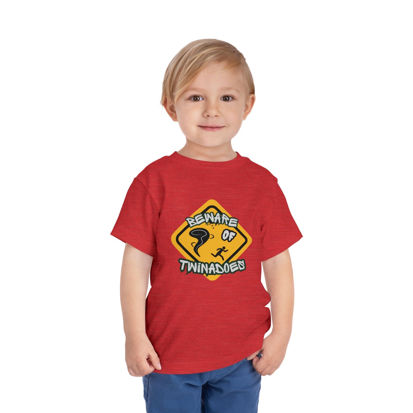 Toddler Tee — "Beware of Twinadoes" Yellow Warning Sign Kids Shirt