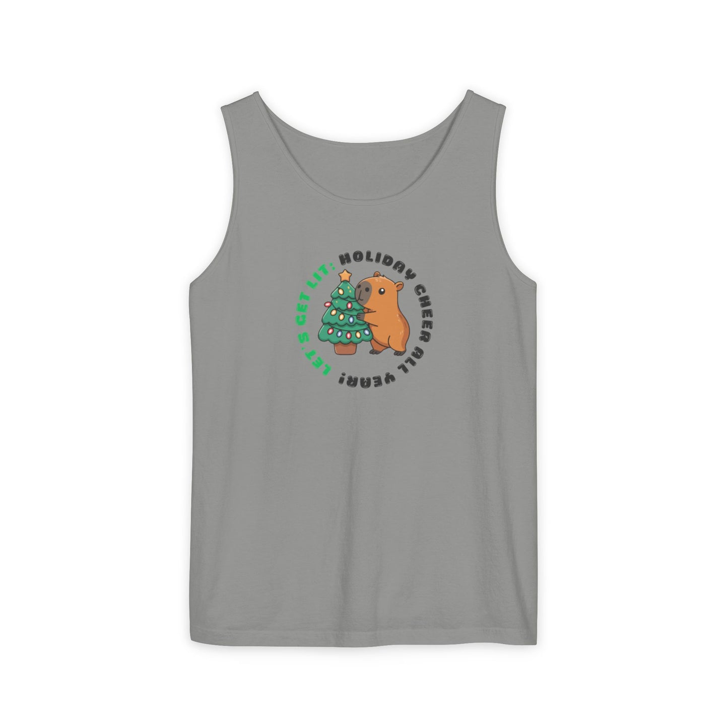 Unisex Holiday Cheer Tank Top — "Get Lit" Christmas Tree & Capybara Graphic