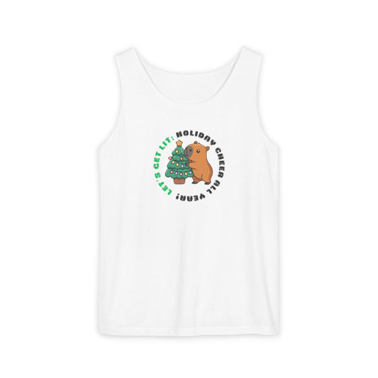 Unisex Holiday Cheer Tank Top — "Get Lit" Christmas Tree & Capybara Graphic