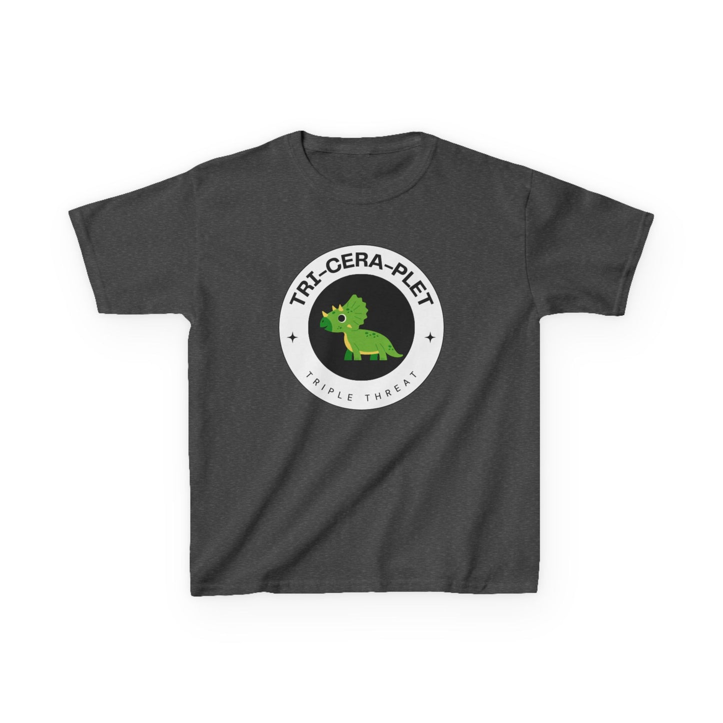 Tri-Cera-Plet Young Kids T-Shirt - Fun Dino Graphic T-Shirt for Triplets