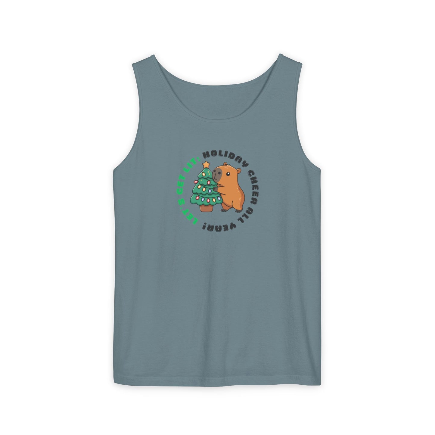 Unisex Holiday Cheer Tank Top — "Get Lit" Christmas Tree & Capybara Graphic