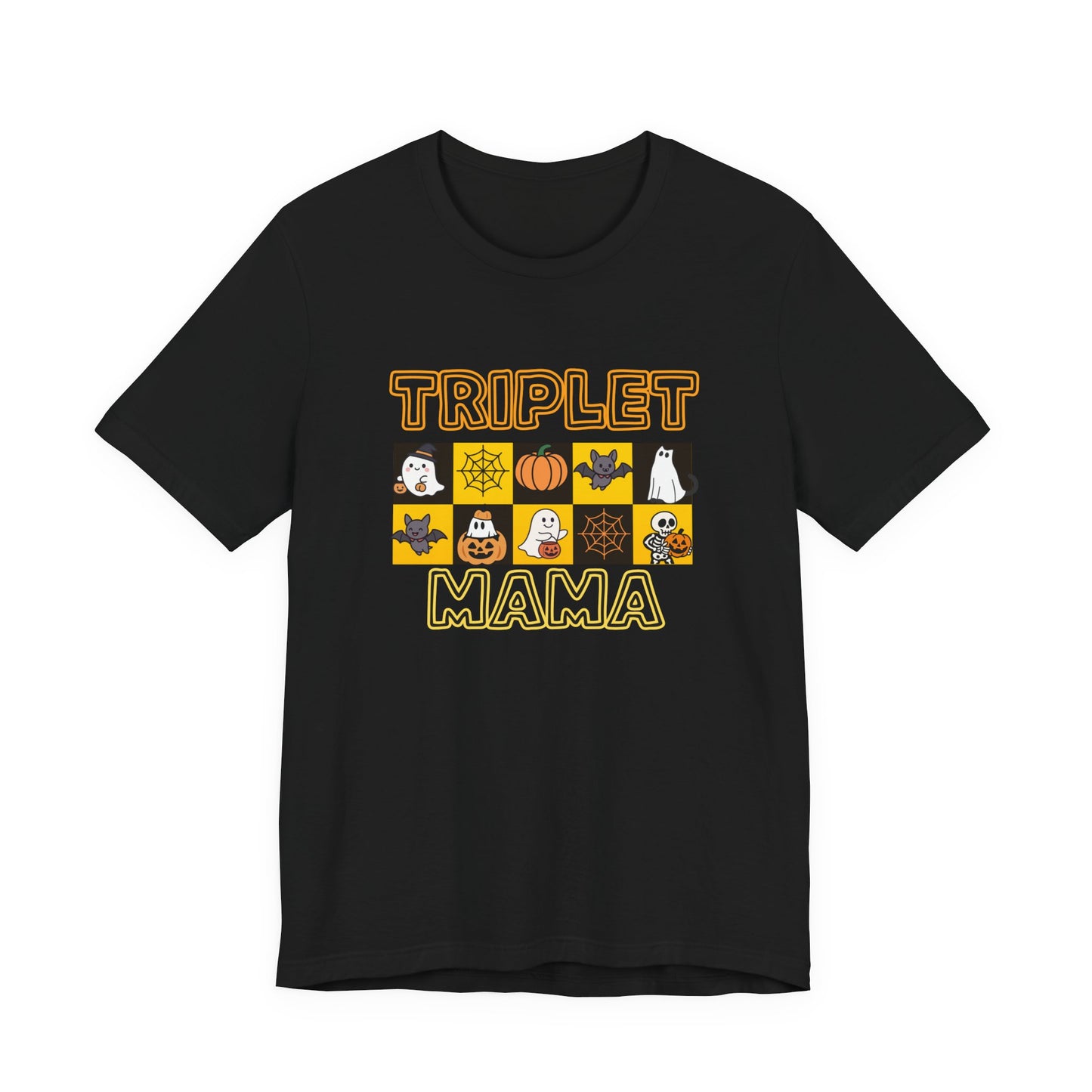 Triplet Mama Halloween Tee — Cute Spooky Mom Shirt with Ghosts & Pumpkins