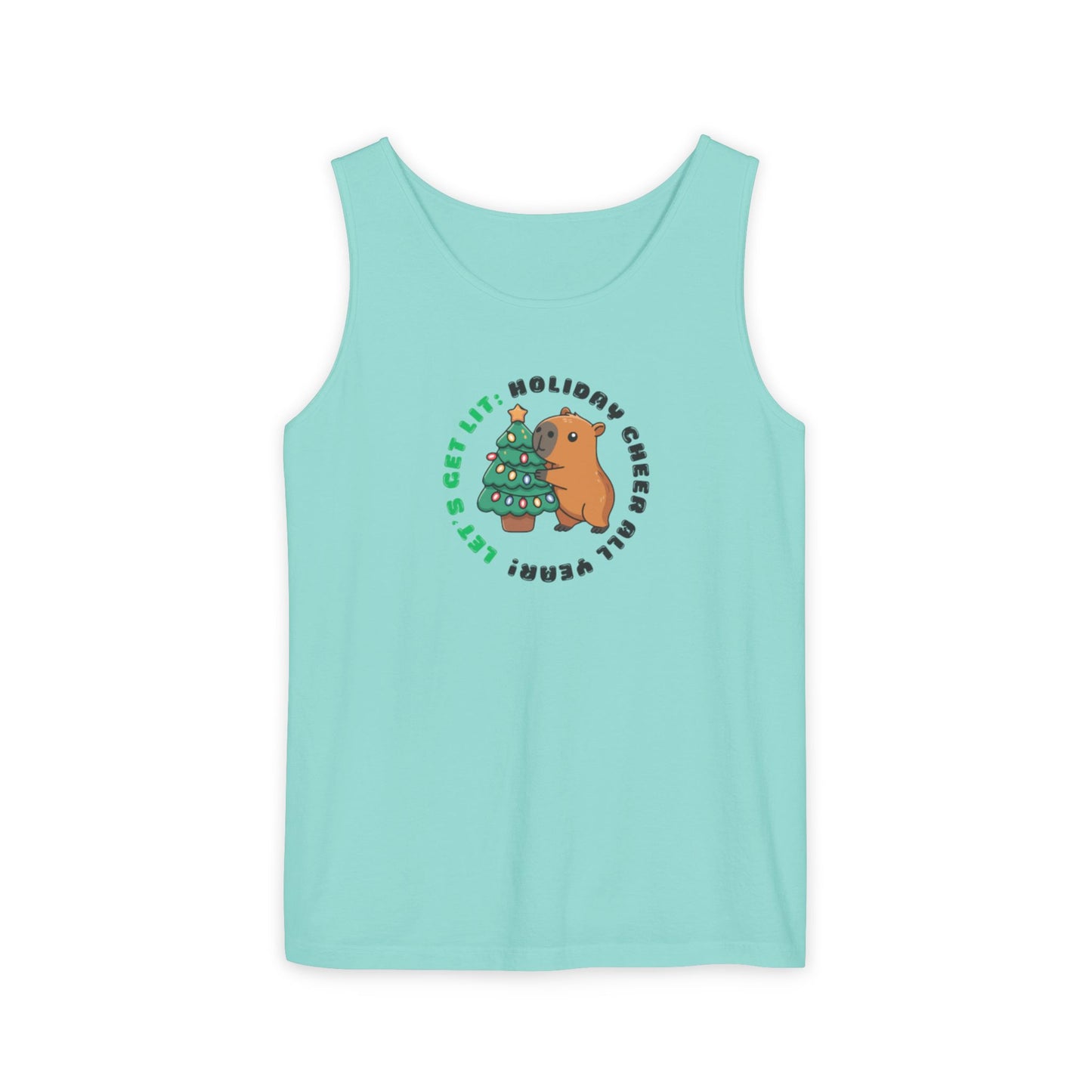 Unisex Holiday Cheer Tank Top — "Get Lit" Christmas Tree & Capybara Graphic