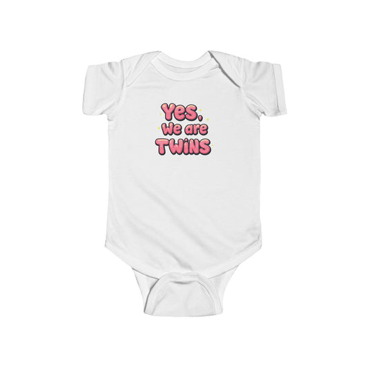 Baby Bodysuit – "Yes, We Are Twins" Cute Pink