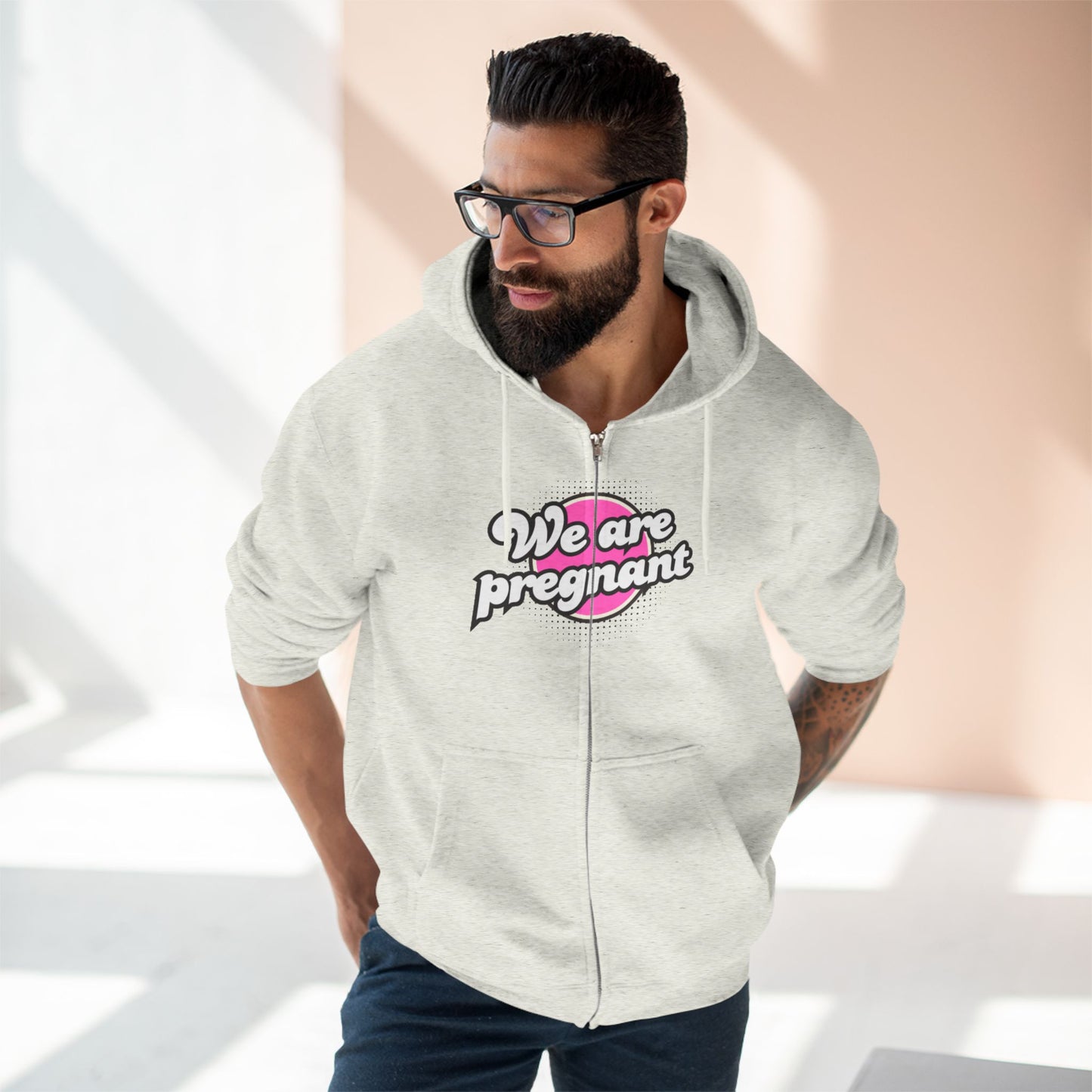 We Are Pregnant - Pink Unisex Zip Hoodie, Pregnancy Gift, Maternity Style, Expecting Parent Apparel, Baby Announcement Clothing