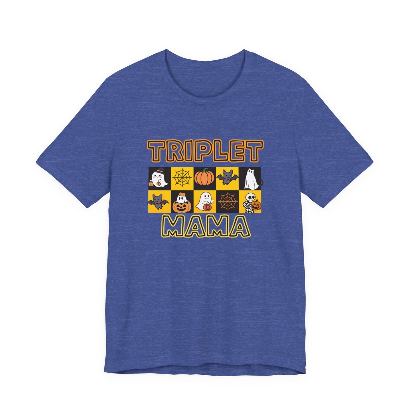 Triplet Mama Halloween Tee — Cute Spooky Mom Shirt with Ghosts & Pumpkins