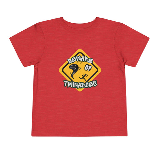 Toddler Tee — "Beware of Twinadoes" Yellow Warning Sign Kids Shirt