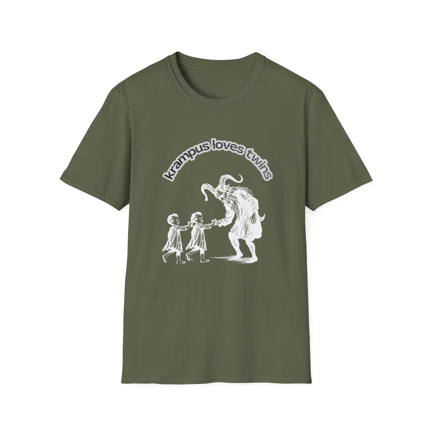 Krampus Loves Twins- Horror Theme Twin Parent Shirt — Funny Gothic Holiday Tee