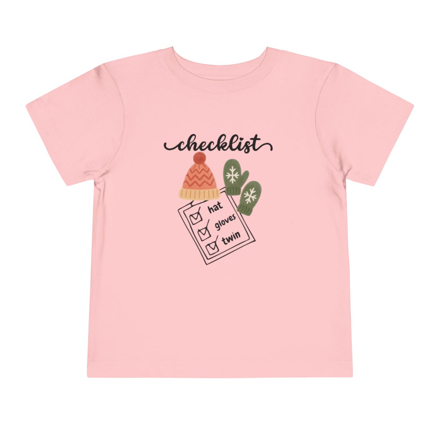Toddler Tee - 'Twin Checklist' Winter Hat & Mittens Graphic