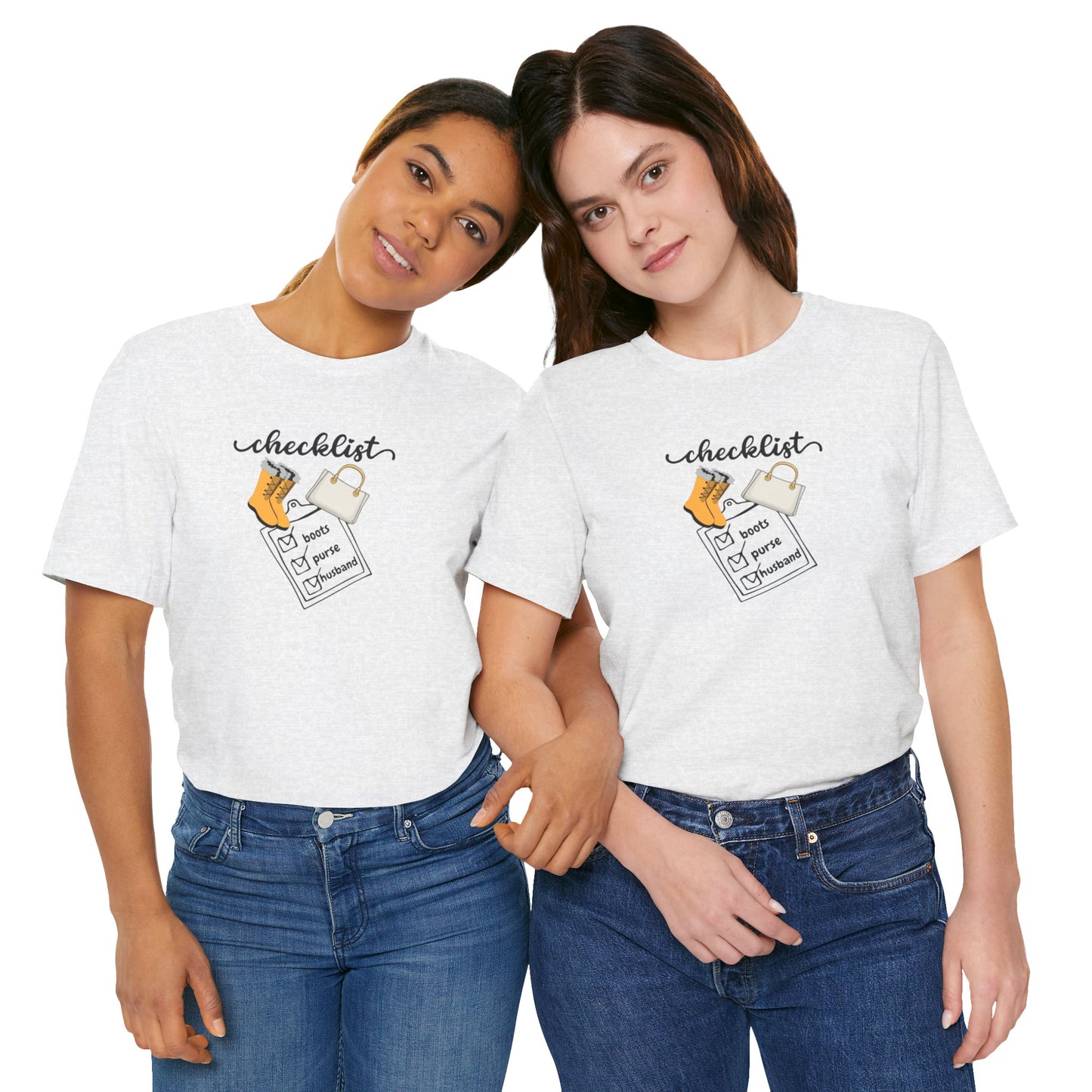 Wife Joke Checklist Tee - 'Checklist: Boots, Purse, Husband' Graphic T-Shirt Christmas Gift