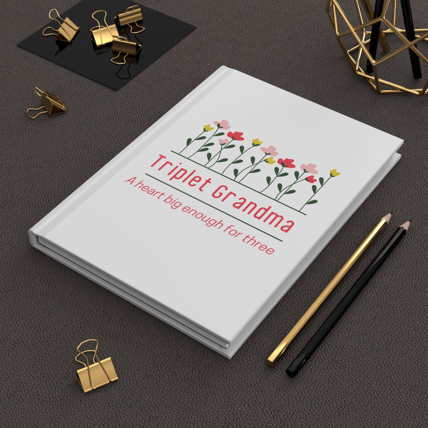 Triplet Grandma Hardcover Journal — "A heart big enough for three" Floral Keepsake