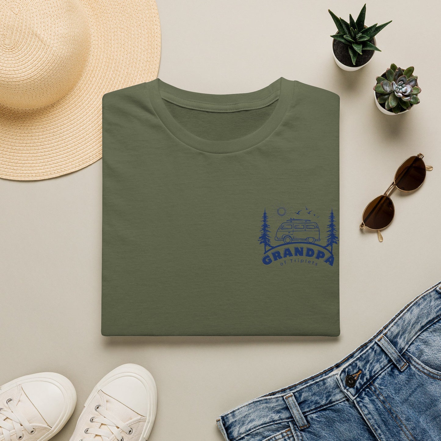 Grandpa of Triplets- Camper Graphic T-Shirt — front and Back Designs