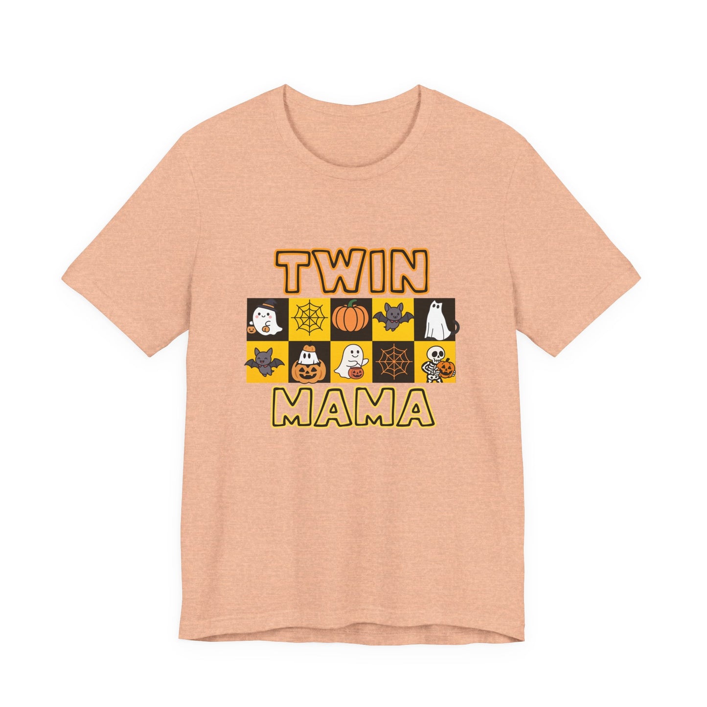 Twin Mama Halloween Tee – Cute Spooky Checkerboard Shirt for Twin Moms