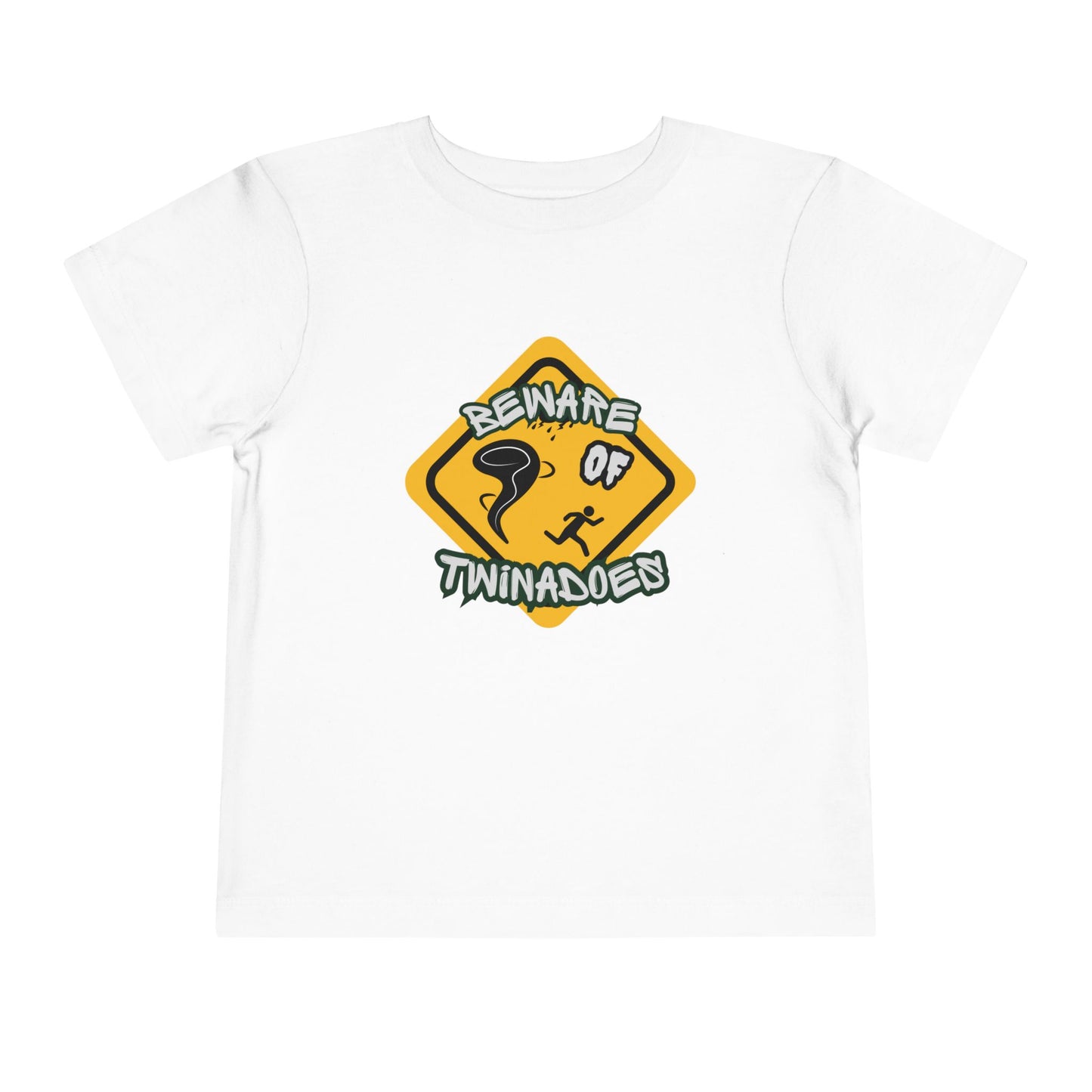Toddler Tee — "Beware of Twinadoes" Yellow Warning Sign Kids Shirt