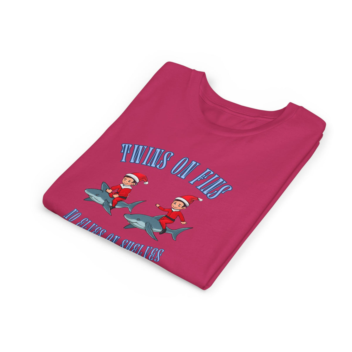 Twins on Fins- Shark Graphic Shirt- Elves on Shelves Parody
