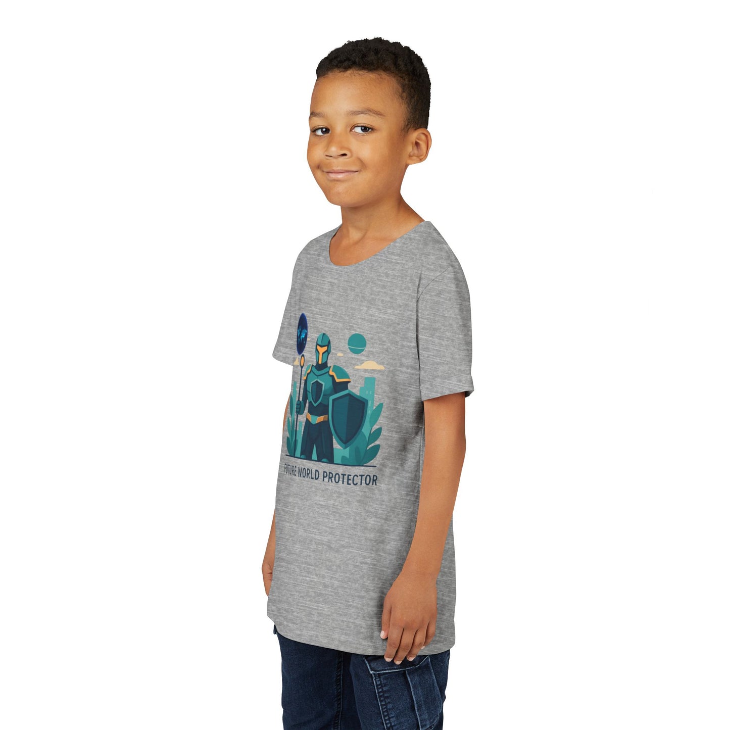 Youth Tee — "Future World Protector" Space Knight Graphic Shirt