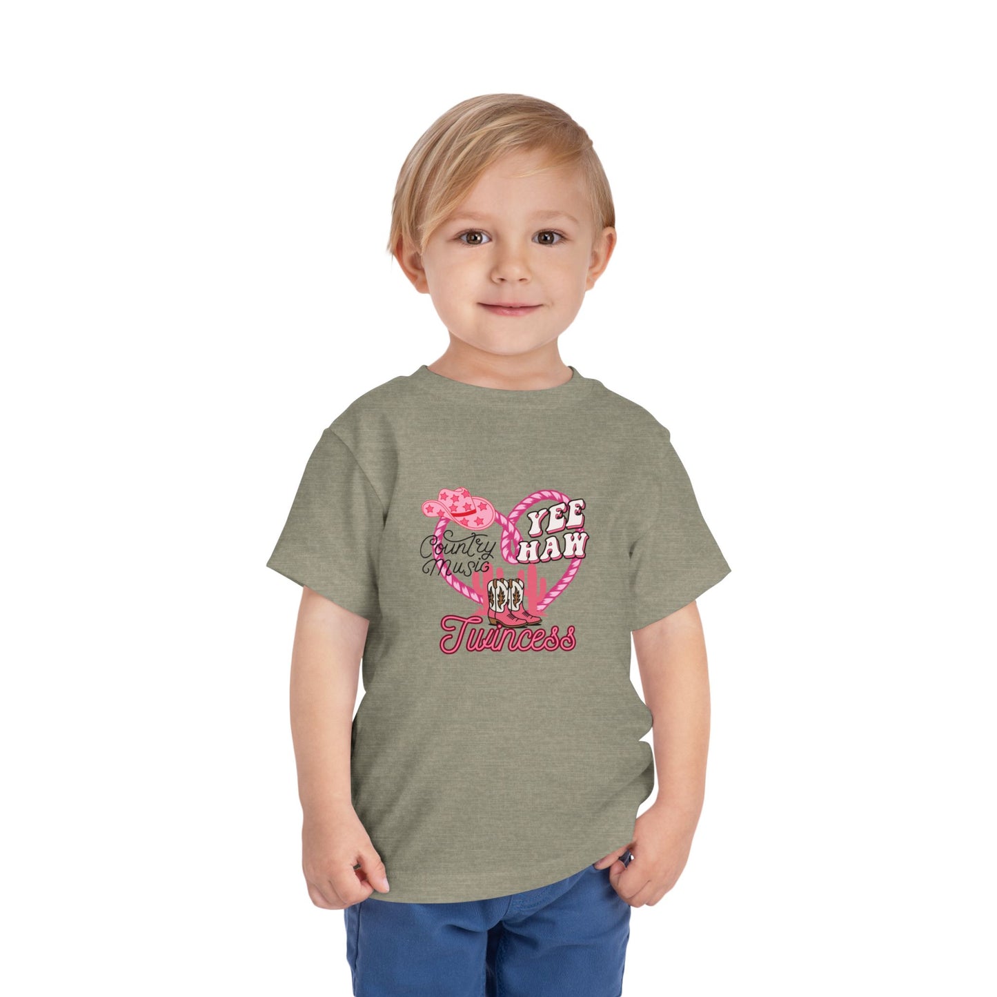 Twin Toddler Tee — 'Yee Haw Country Music Twincess' Pink Western Cowgirl Graphic