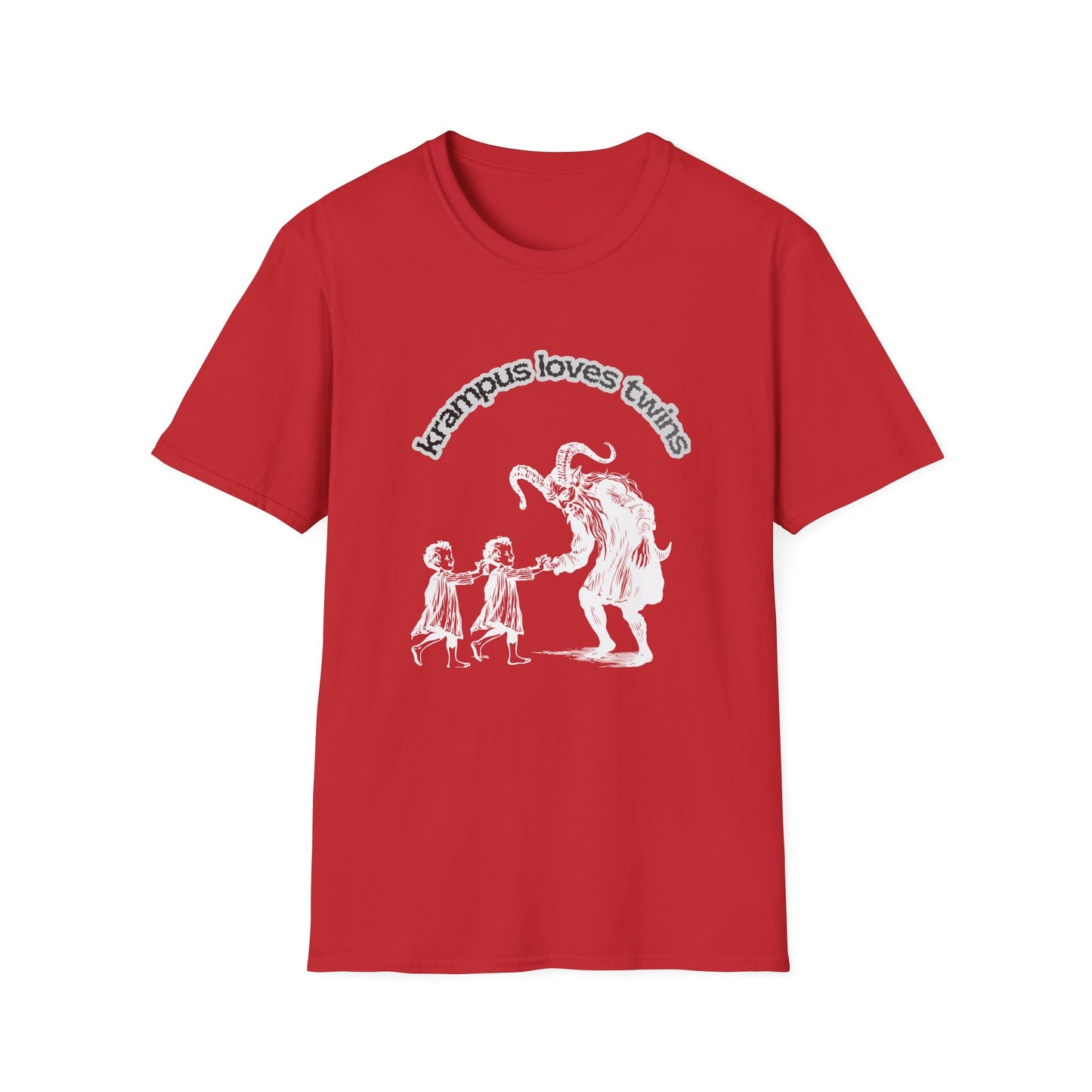Krampus Loves Twins- Horror Theme Twin Parent Shirt — Funny Gothic Holiday Tee