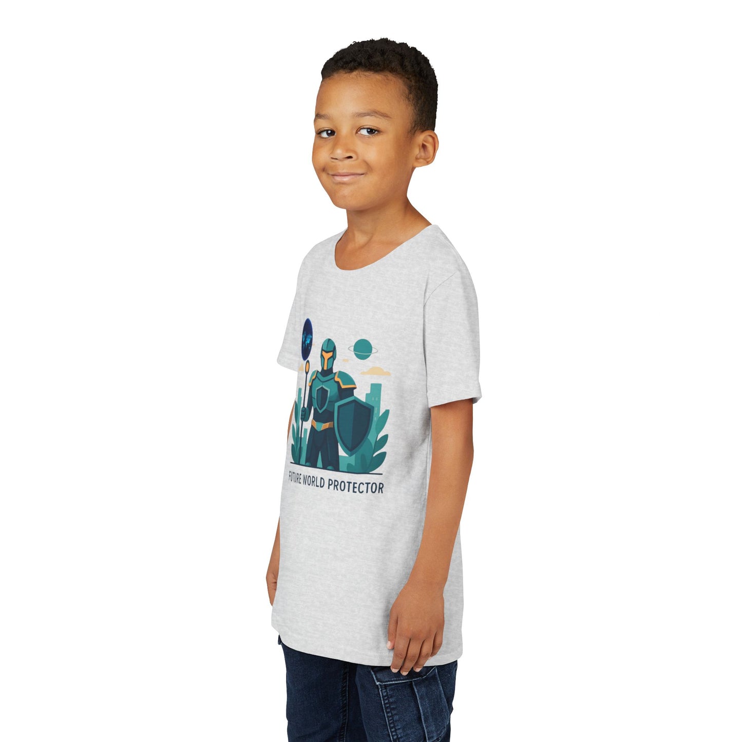 Youth Tee — "Future World Protector" Space Knight Graphic Shirt