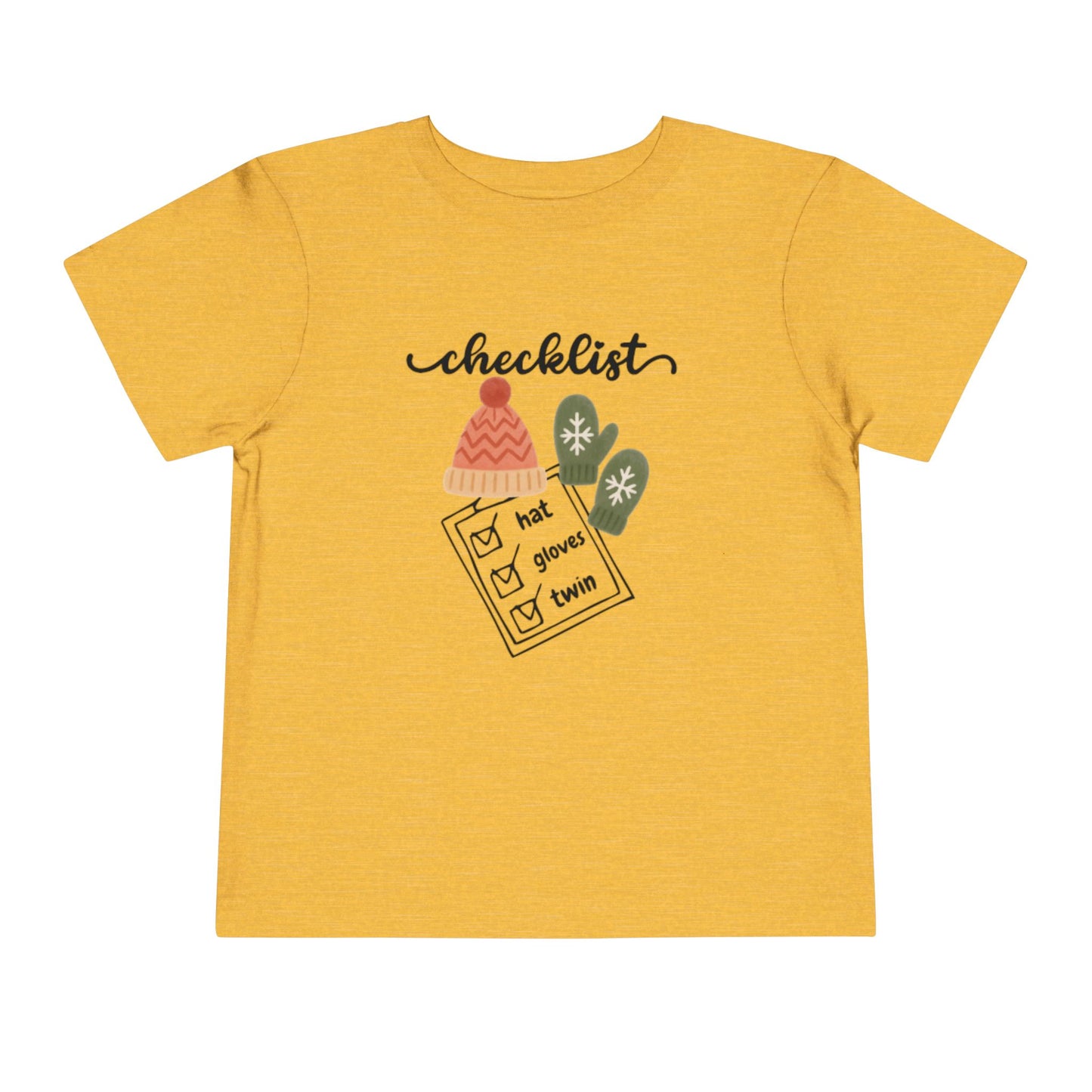 Toddler Tee - 'Twin Checklist' Winter Hat & Mittens Graphic