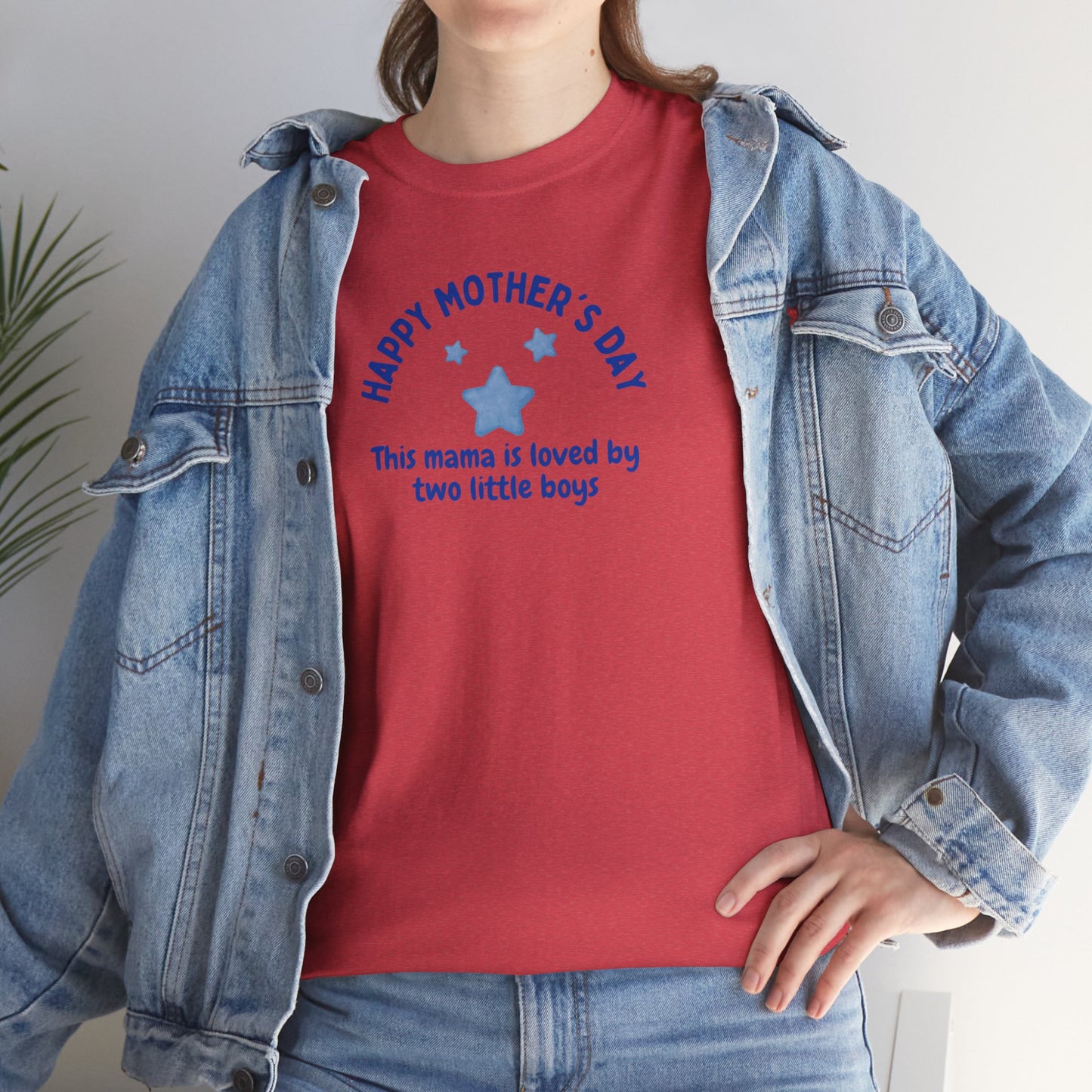 "This Mama is loved by two little boys-Happy Mother's Day" Cotton T-Shirt - Perfect Gift for Twin Moms