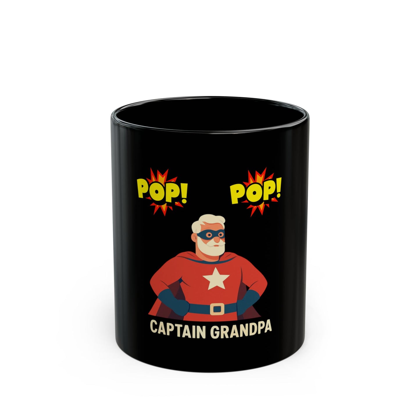 Captain Grandpa Black Mug – "Pop! Pop!" Superhero Grandpa Coffee Cup (11oz/15oz)