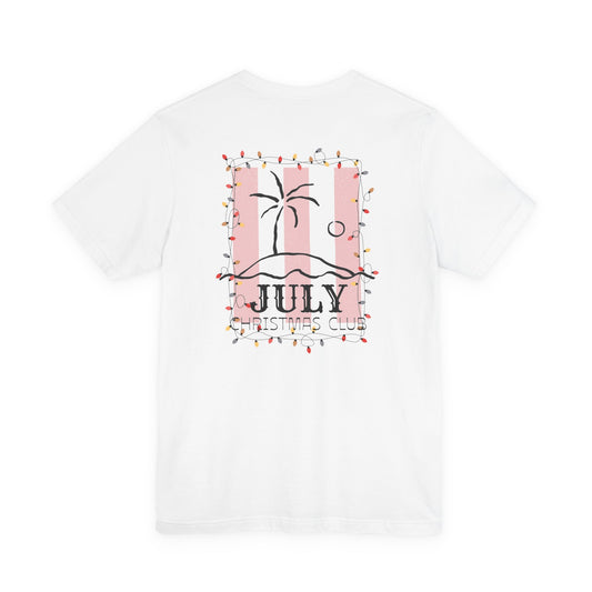 July Christmas Club — Tropical Palm & Holiday Lights Beach Shirt- FRONT AND BACK DESIGN