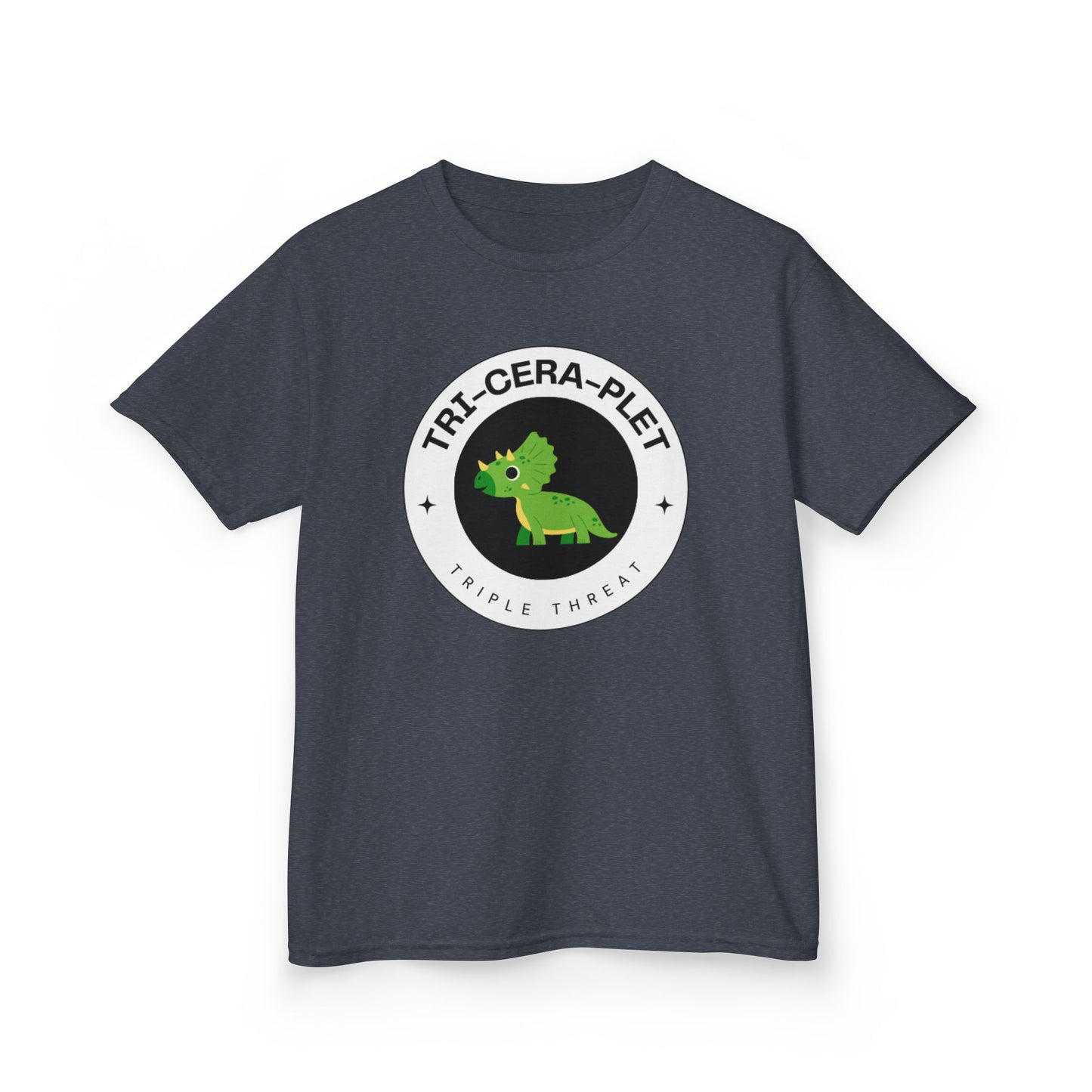 Tri-Cera-Plet Young Kids T-Shirt - Fun Dino Graphic T-Shirt for Triplets