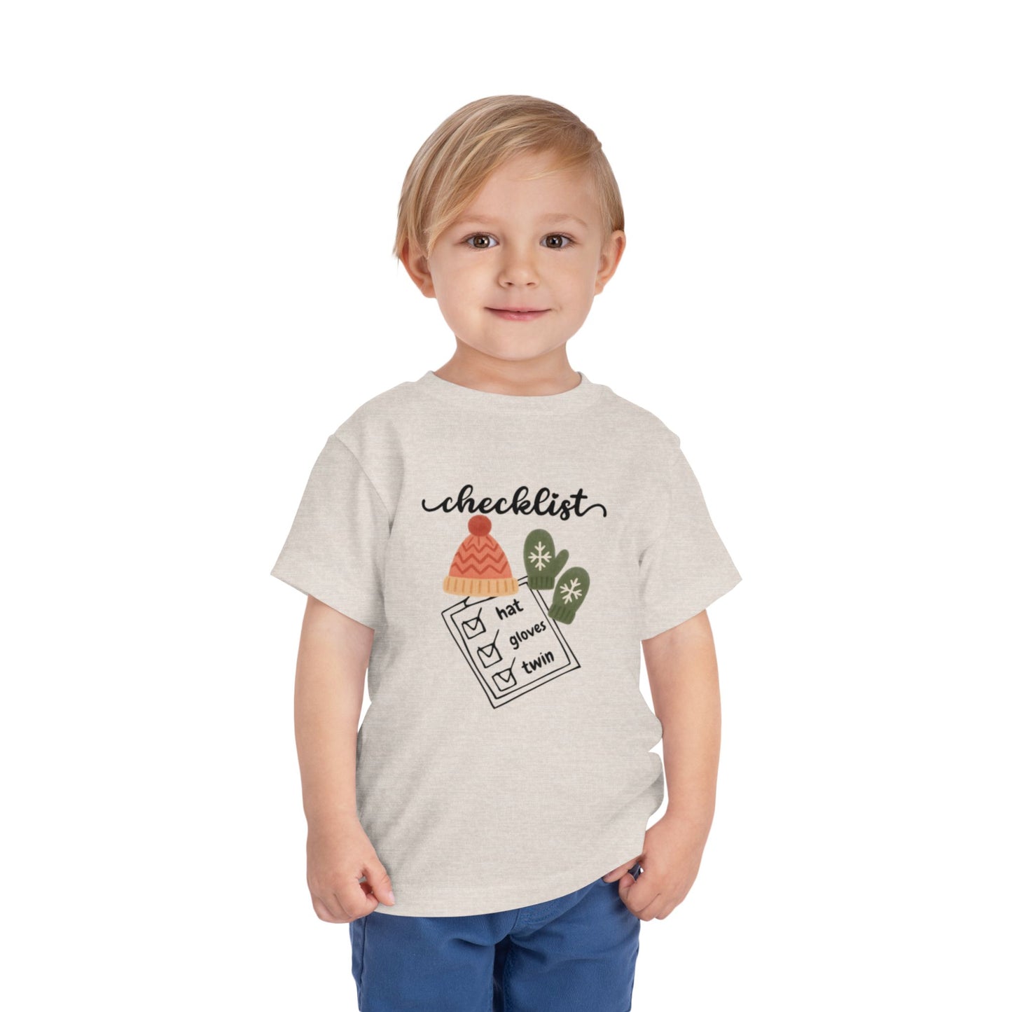 Toddler Tee - 'Twin Checklist' Winter Hat & Mittens Graphic