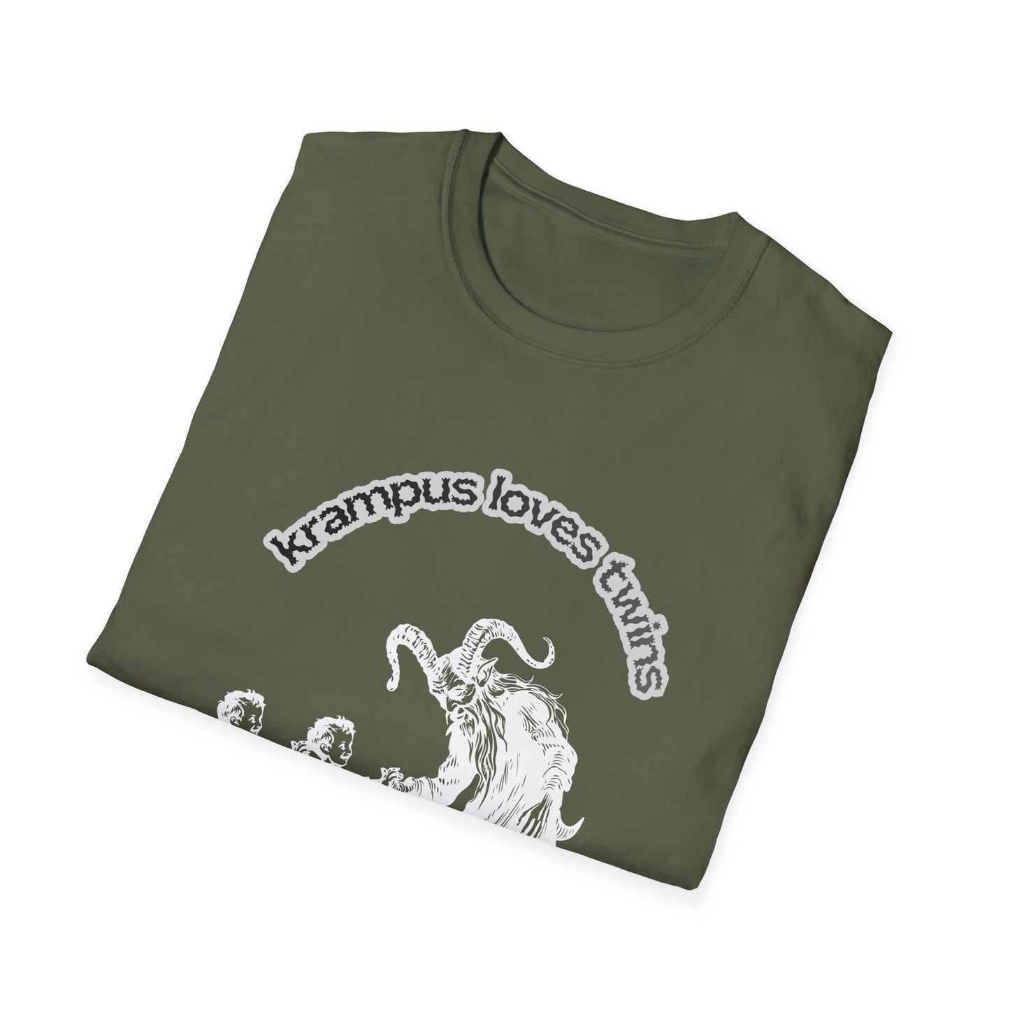 Krampus Loves Twins- Horror Theme Twin Parent Shirt — Funny Gothic Holiday Tee