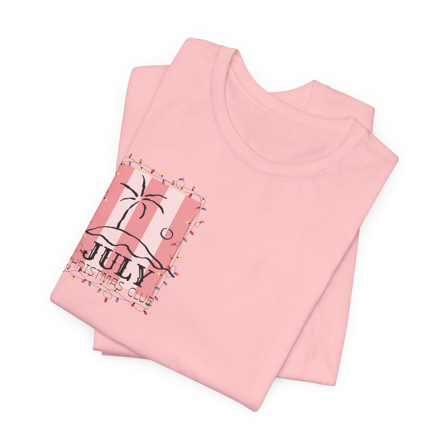July Christmas Club — Tropical Palm & Holiday Lights Beach Shirt- FRONT AND BACK DESIGN